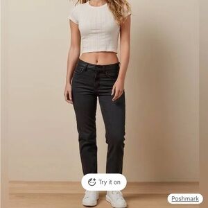 NWOT - AEO Vegan Leather Waist Ankle Straight Jeans